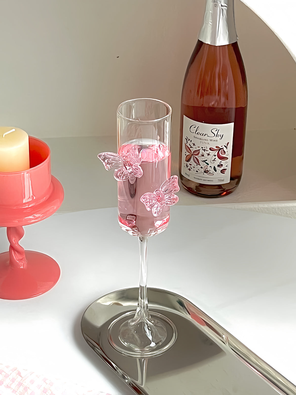 Pink Bow Wine Glass