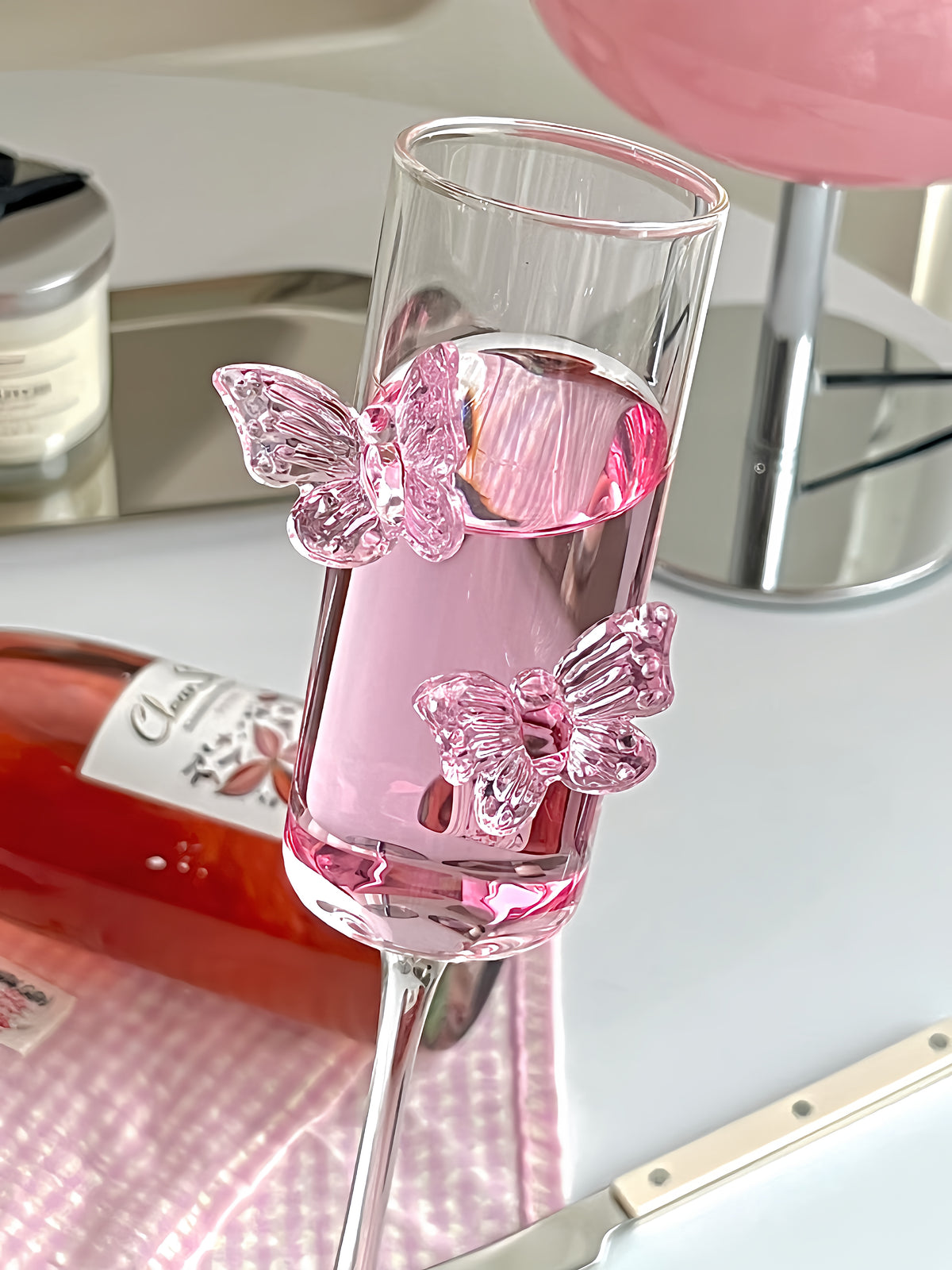 Pink Bow Wine Glass