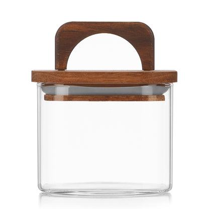 Square Storage Jar with Wooden Lid