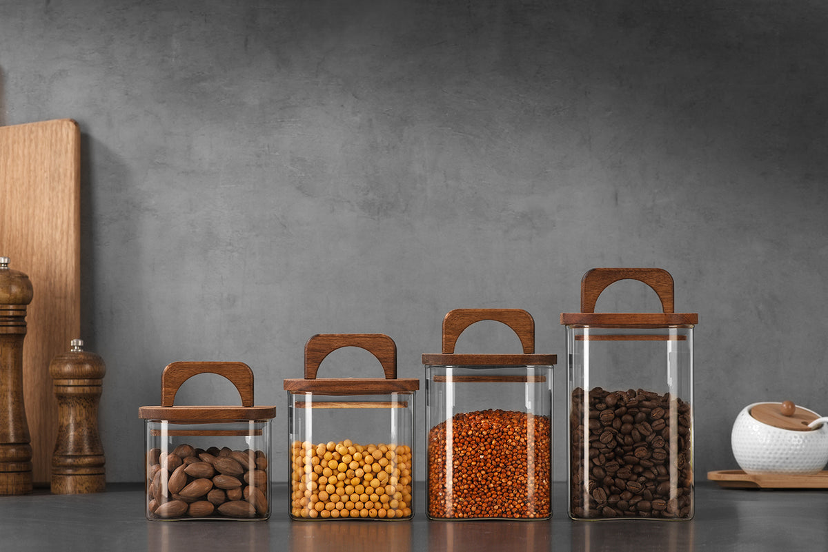 Square Storage Jar with Wooden Lid