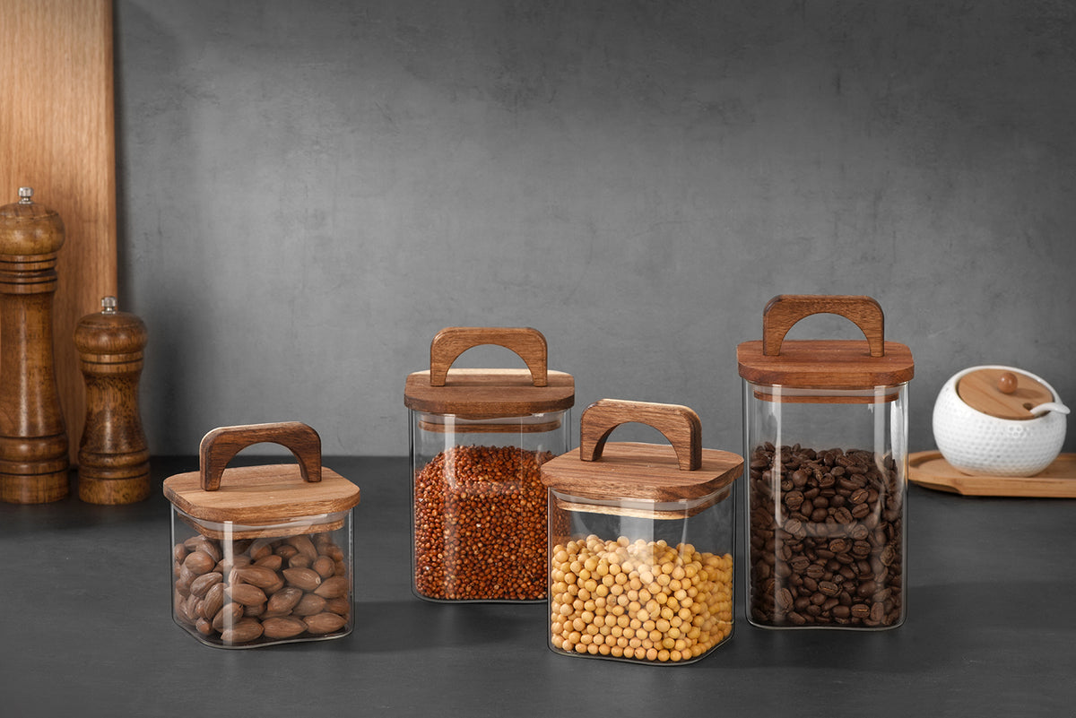 Square Storage Jar with Wooden Lid
