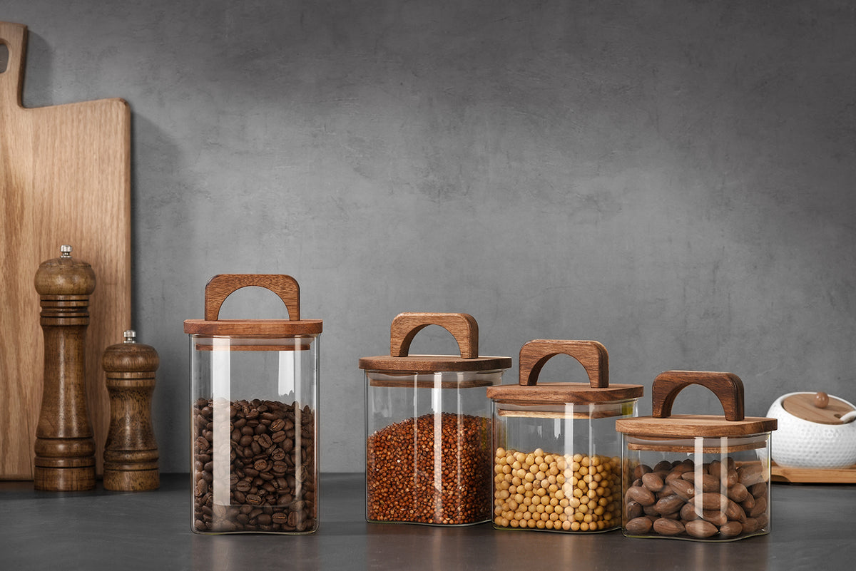 Square Storage Jar with Wooden Lid