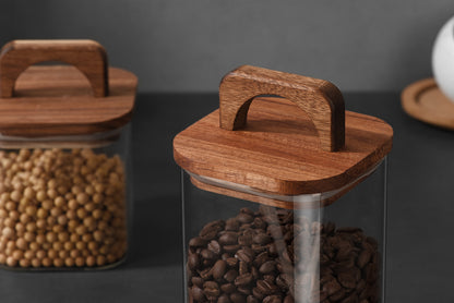 Square Storage Jar with Wooden Lid