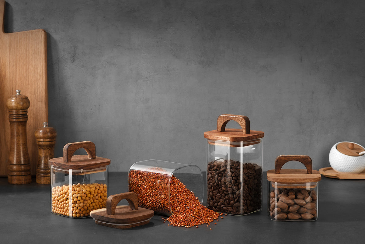 Square Storage Jar with Wooden Lid