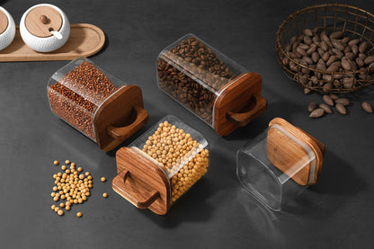 Square Storage Jar with Wooden Lid