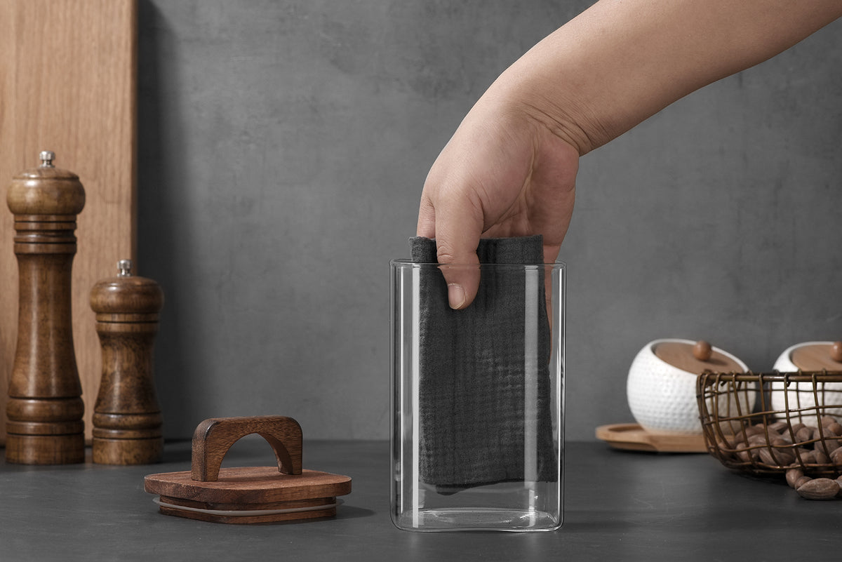 Square Storage Jar with Wooden Lid