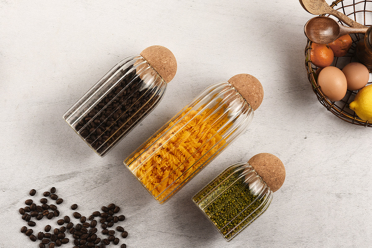 Ribbed Storage Jar with Cork Lid