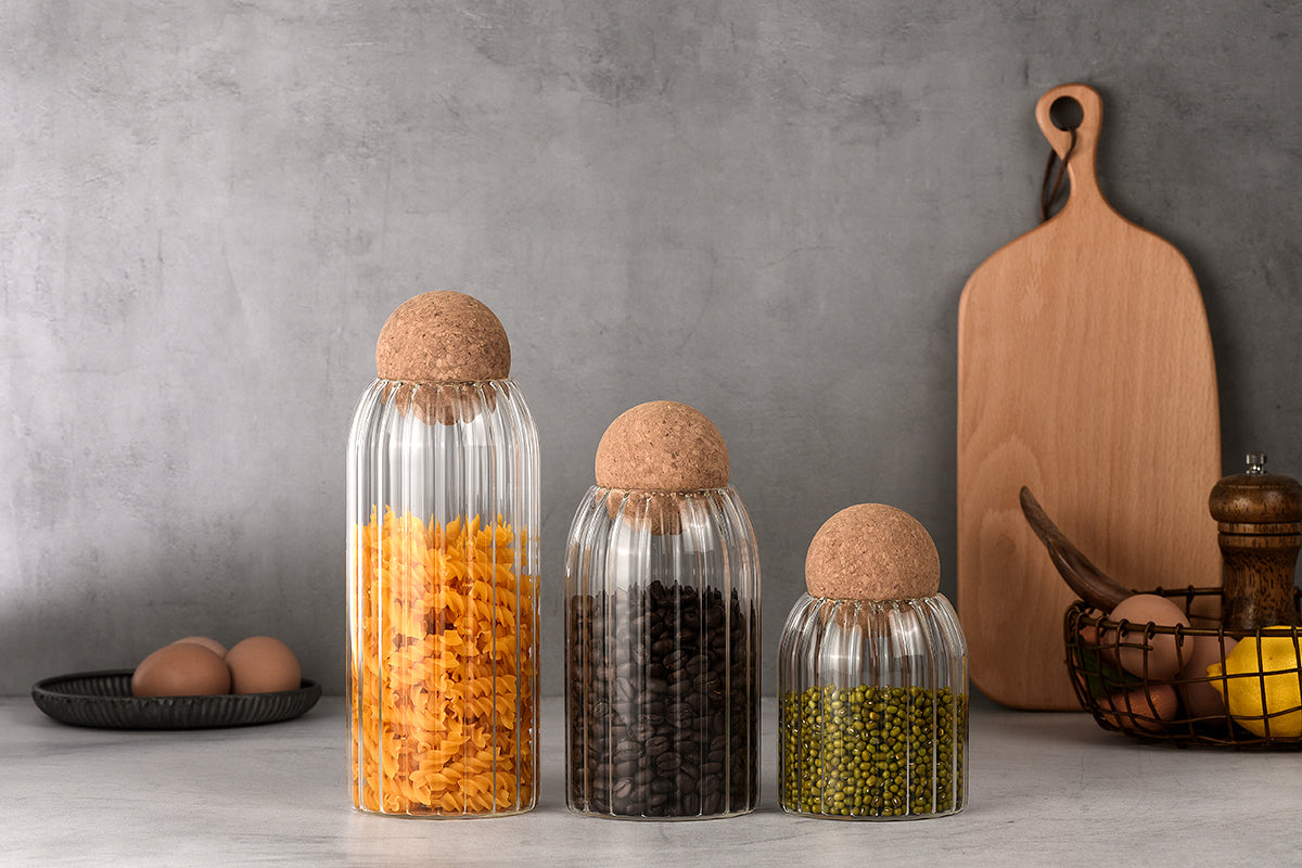 Ribbed Storage Jar with Cork Lid