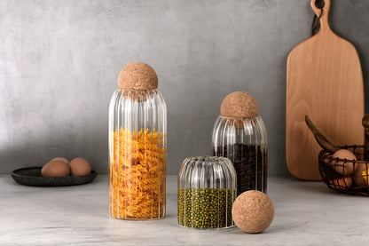 Ribbed Storage Jar with Cork Lid