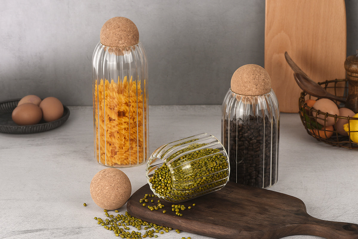 Ribbed Storage Jar with Cork Lid