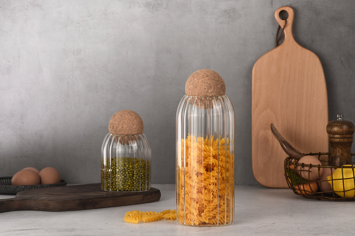 Ribbed Storage Jar with Cork Lid