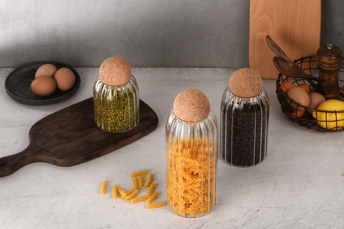 Ribbed Storage Jar with Cork Lid