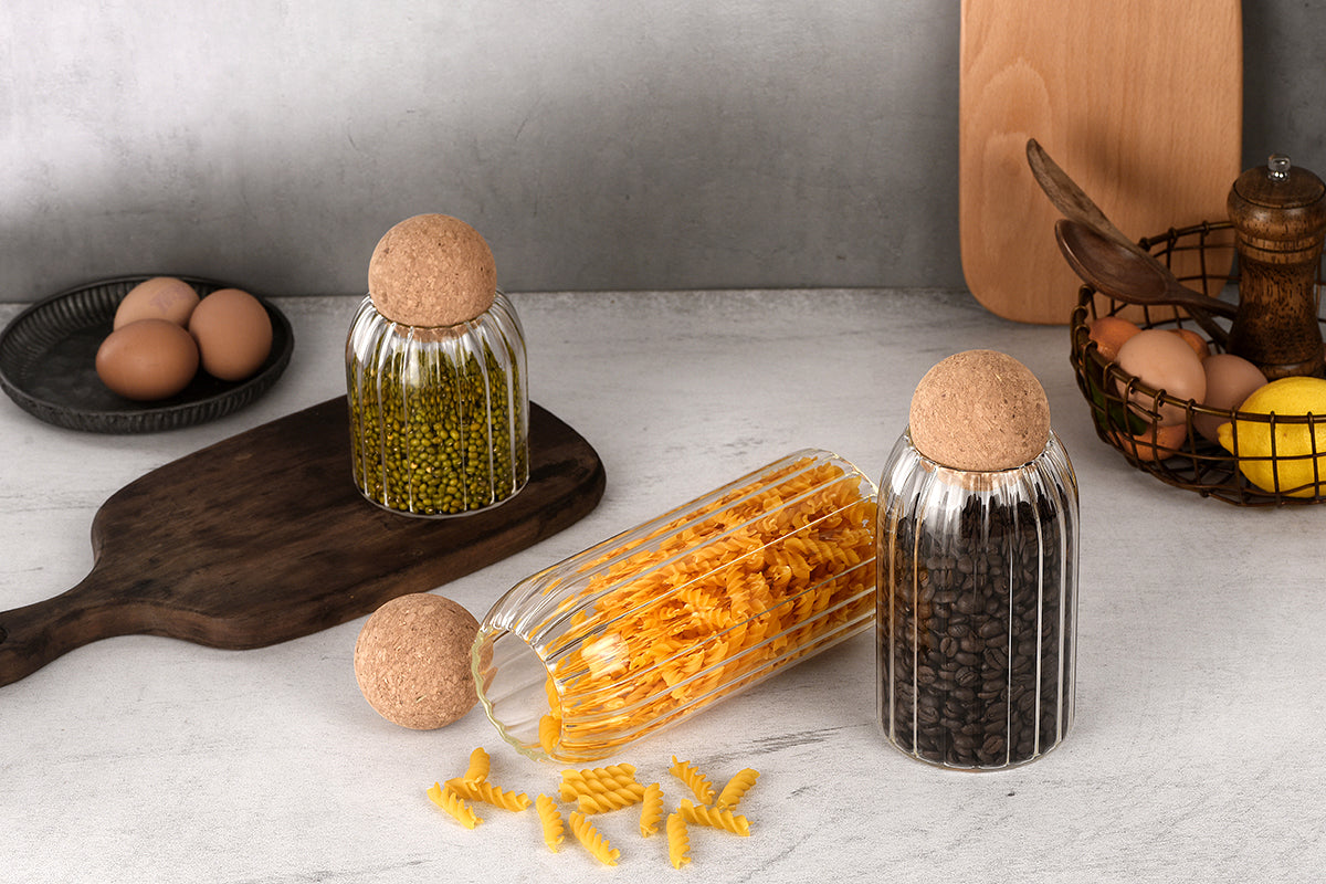 Ribbed Storage Jar with Cork Lid